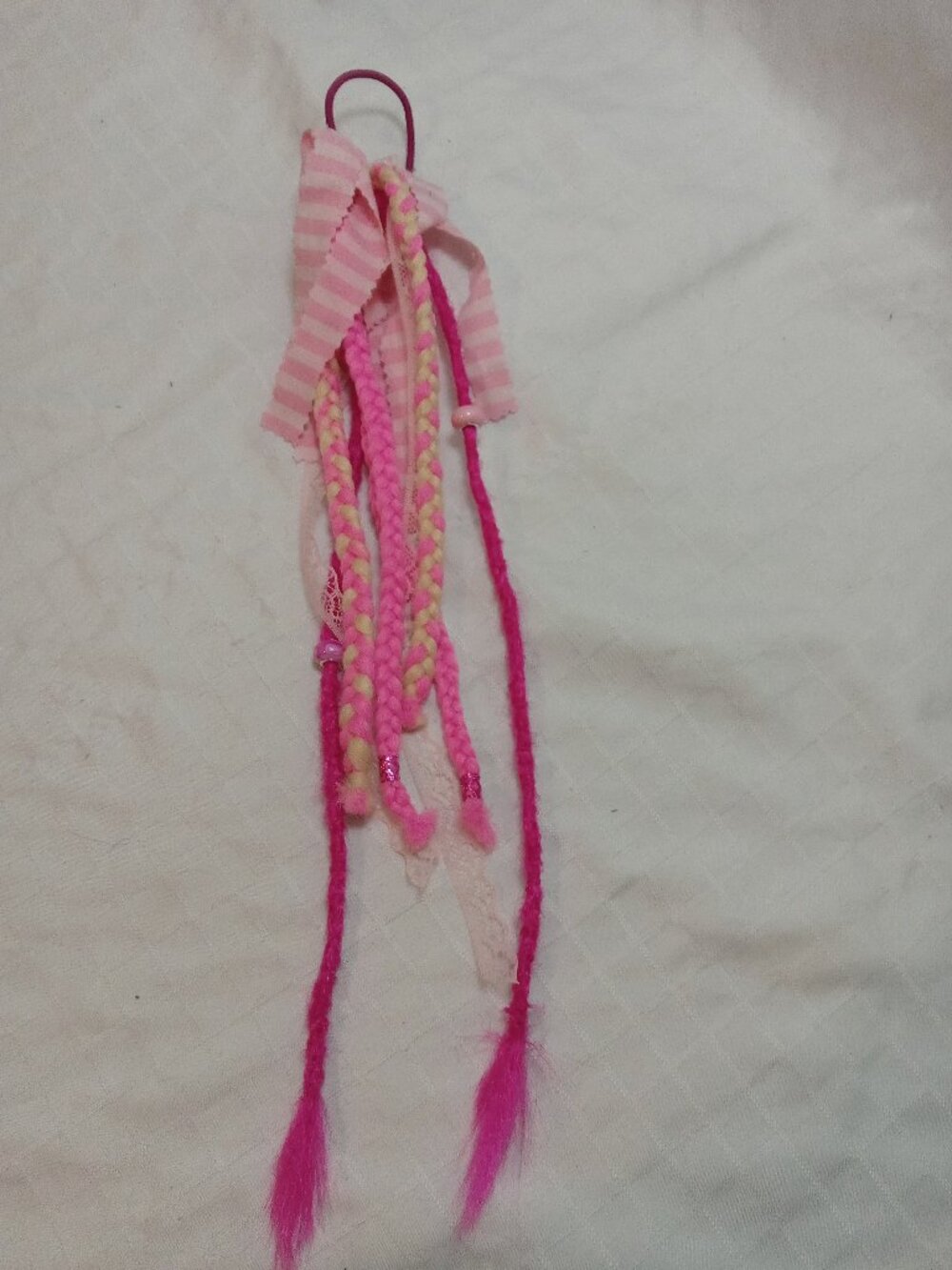 Handmade bohemian hair accessory with dreads, braids, lace ribbons & decorations